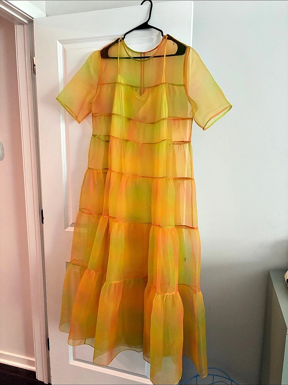 Staud Hyacinth Yellow & Orange Tiered Maxi Dress